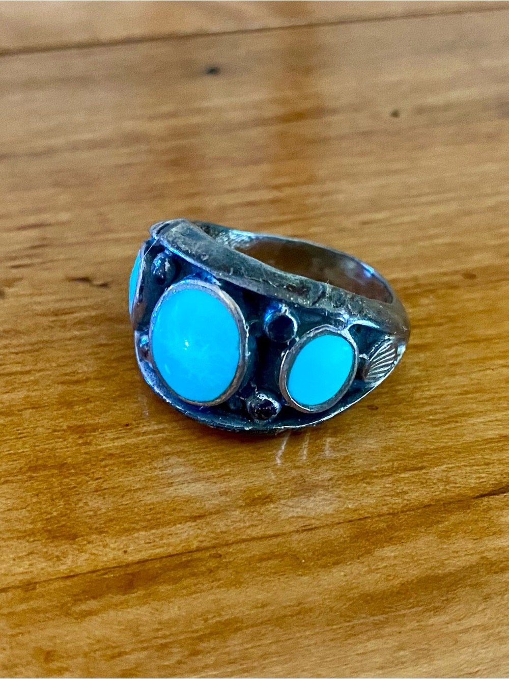 Vintage Native American Sterling Silver Turquoise Ring size 12